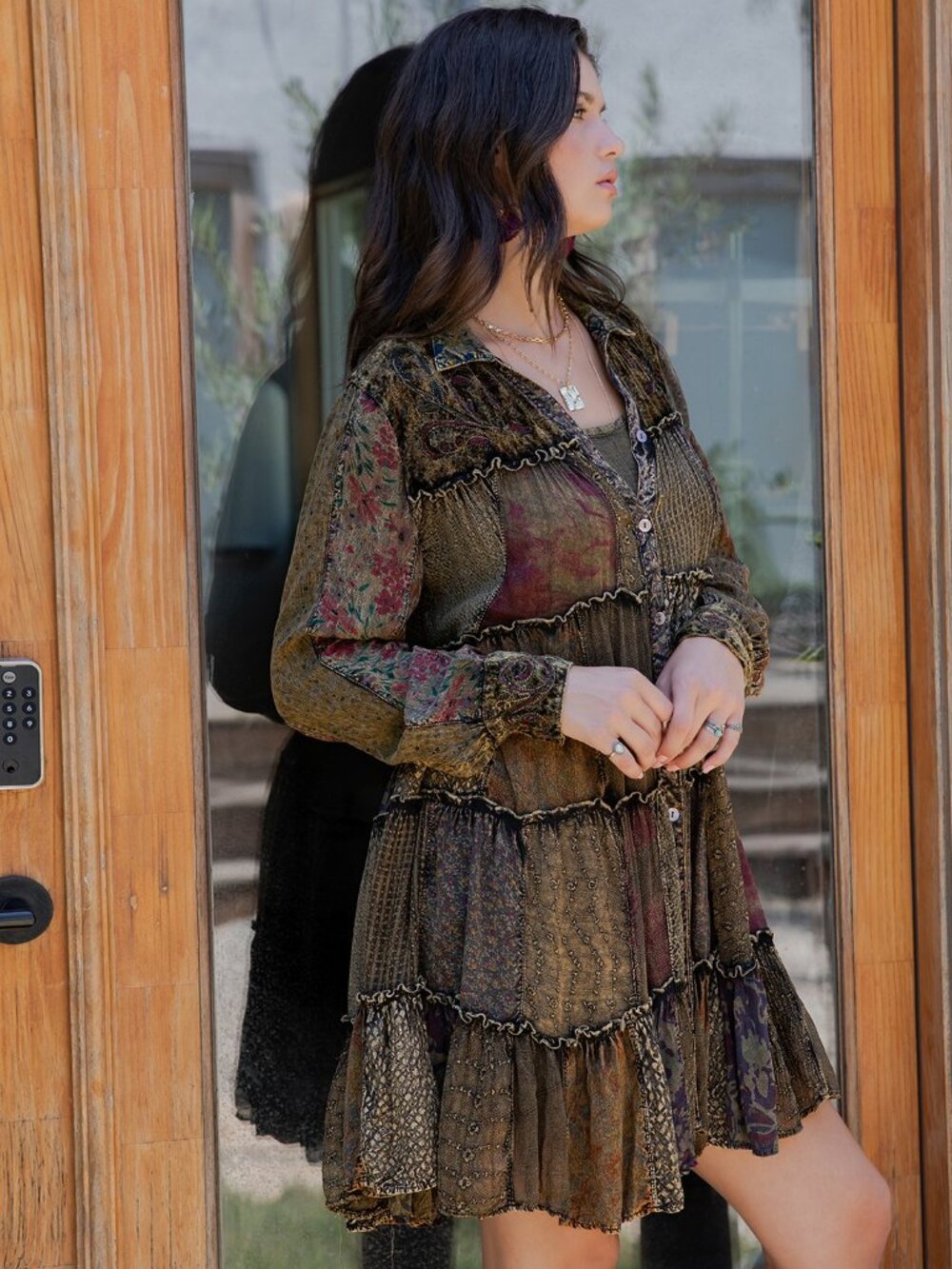 Artisan Embroidered Jhabla Shirt Dress in Mixed Motifs - Picture 2 of 6